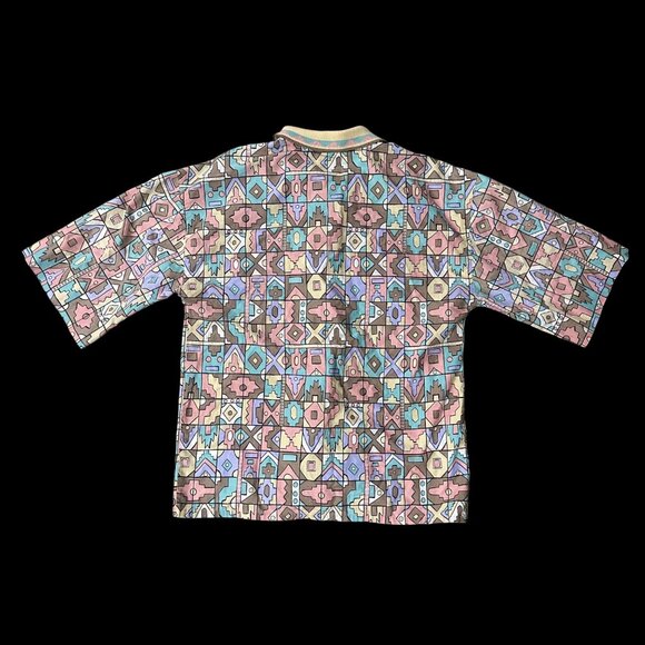 Vintage Aztec Shirt Geometric Pastel Tan Button Down Koret USA 1990s Womens - Picture 3 of 7